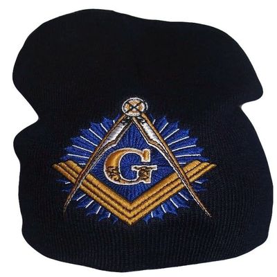 AES Dark Navy Blue Mason Masonic Symbol Embroidered Acrylic Snow Cap Beanie Skull Cap