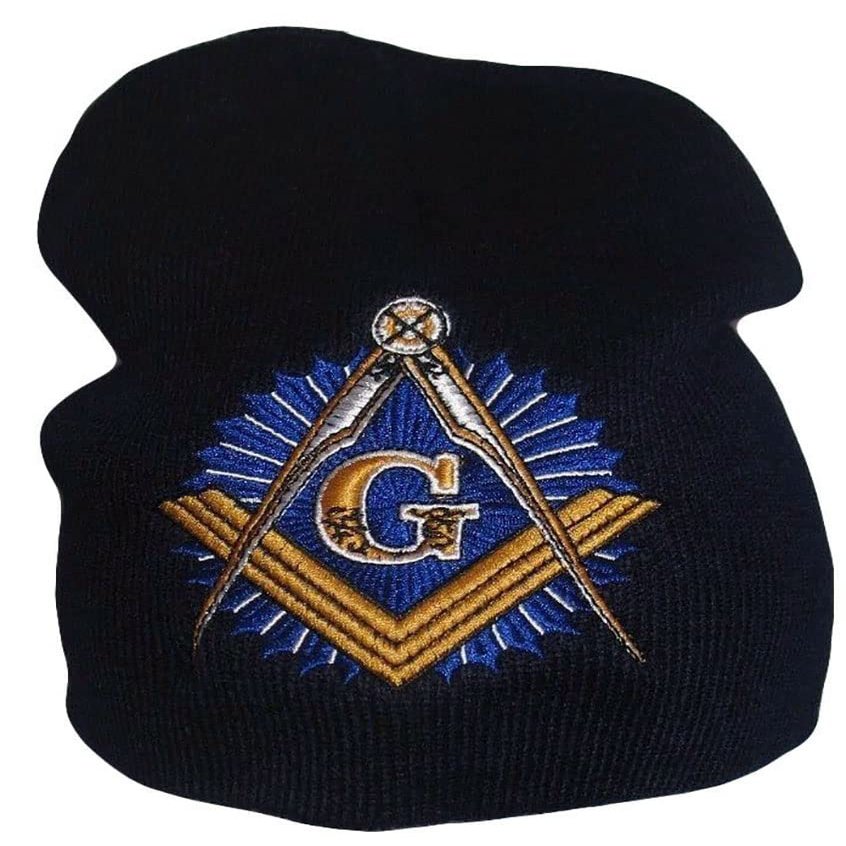 AES Dark Navy Blue Mason Masonic Symbol Embroidered Acrylic Snow Cap Beanie Skull Cap