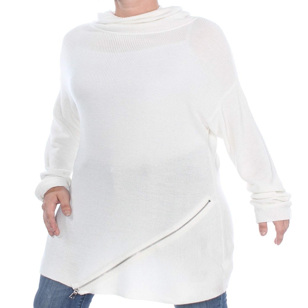 Bar III | Zipper-Trim Turtleneck Sweater | Washed White | XS