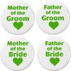 4 Mother/Father of Bride/Groom Green Heart 2.25 Large Buttons Pins Wedding view 1