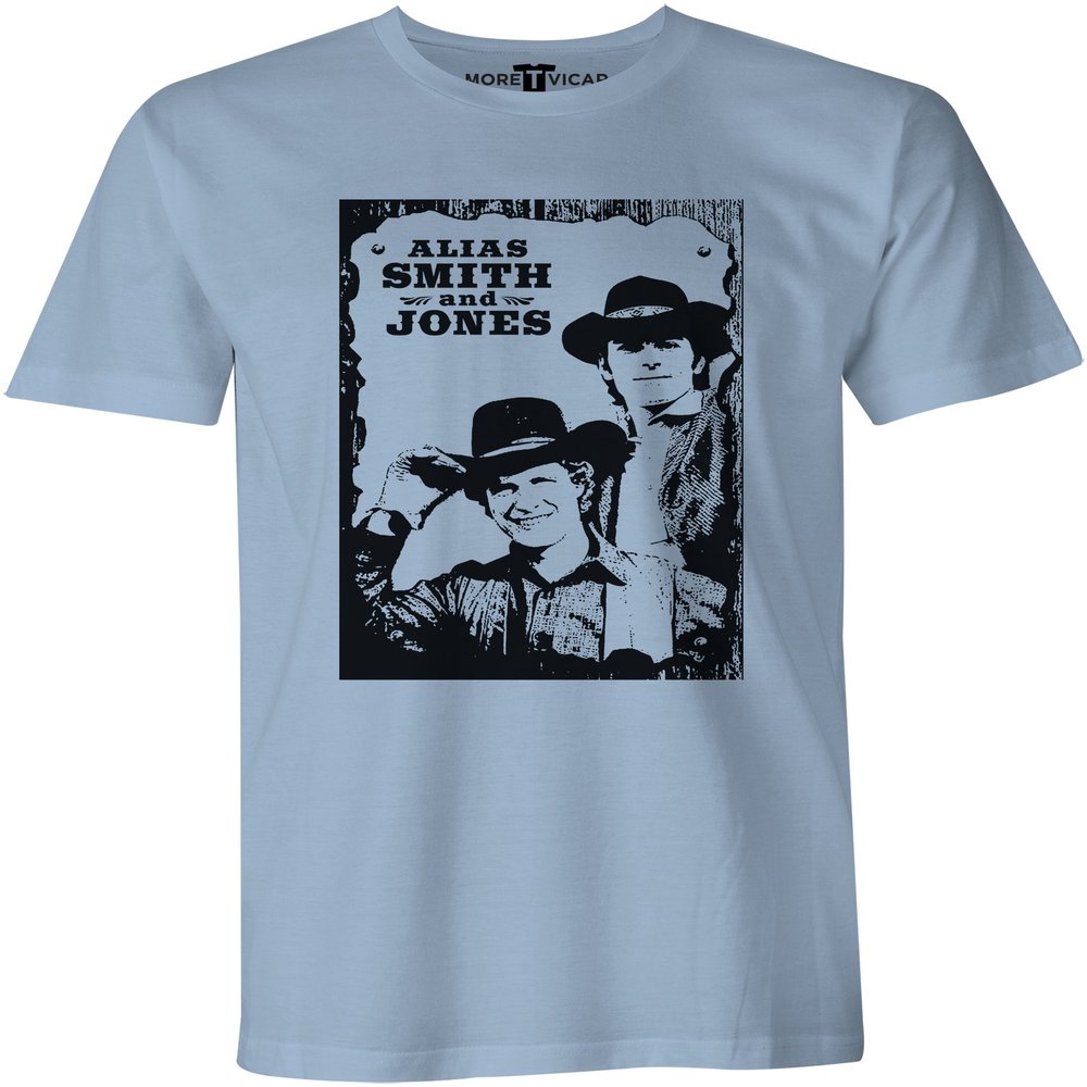 More T Vicar Men's Alias Smith and Jones Poster - T Shirt L Light Blue