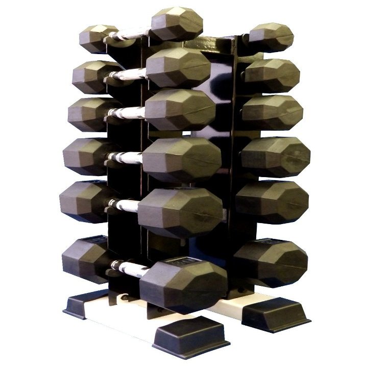 Ader Octagon Rubber Dumbbell Sets 6 Pairs 5,10,15, 20, 25, 30 w/Rack