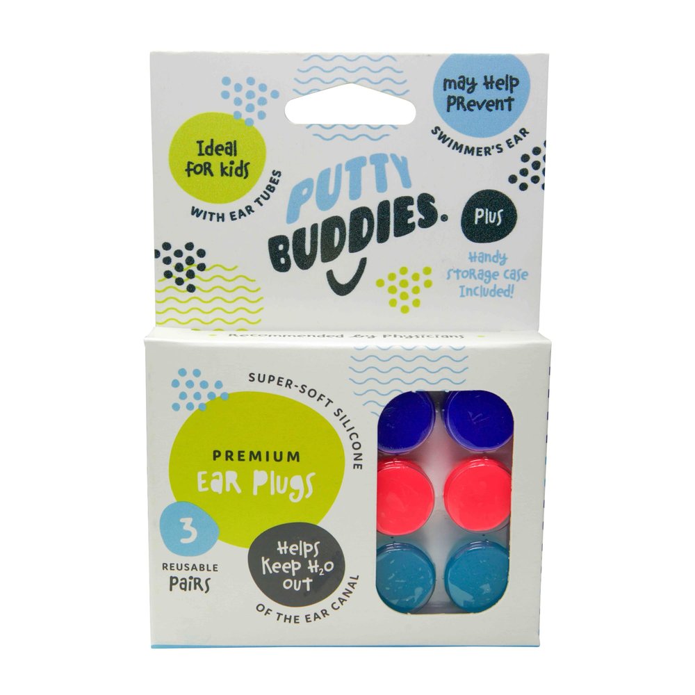 Earvolution Putty Buddies Earplugs for Swimming and Bathing - Doctor-Invented, Made in USA, Moldable Premium Silicone Plugs Help Prevent Swimmer's Ear, 3 Pair Pack - Purple/Teal/Magenta