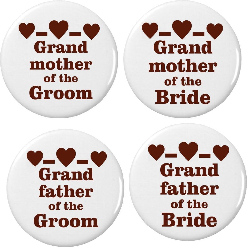 A&T Designs 4 Grandmother/Grandfather of Bride/Groom Brown Heart 2.25" Keychains Wedding