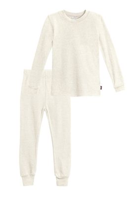City Threads Little Girls Thermal Underwear Set Perfect for Sensitive Skin SPD Sensory Friendly Base Layer Thermal Wear Cotton Ski Clothing for Kids Comfortable Ultra Soft, Oatmeal, 3T