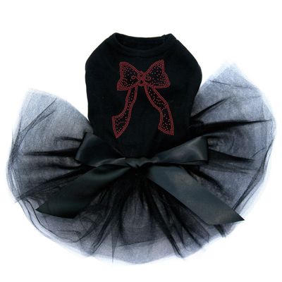 Dog in the Closet Bow - Red - Bling Rhinestone Tutu Dress, XXS Black