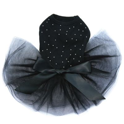 Dog in the Closet Scattered Stones - Iridescent AB Clear Stones - Bling Rhinestone Tutu Dress, M Black