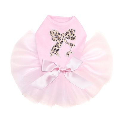 Dog in the Closet Leopard Bow - Bling Rhinestone Tutu Dress, L Pink