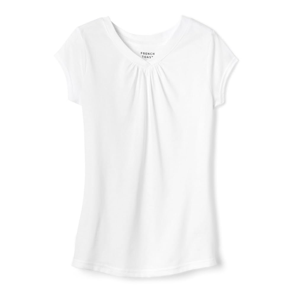 French Toast Toddler Girls' Short Sleeve V-Neck T-Shirt, White, 2T