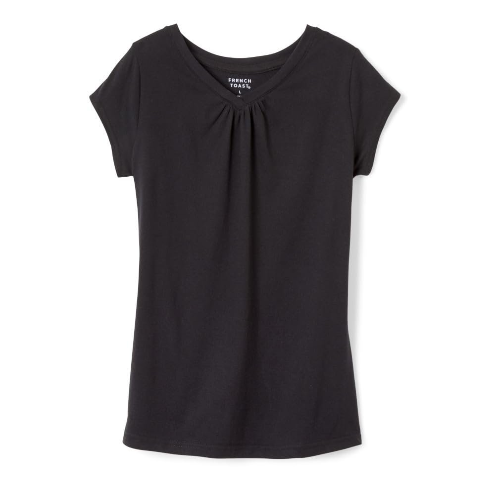 French Toast Girls Short Sleeve V-Neck T-Shirt Tee T Shirt, Black, 2 US