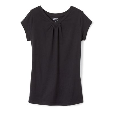 French Toast Big Girls' Short Sleeve V-Neck T-Shirt, Black, 10/12