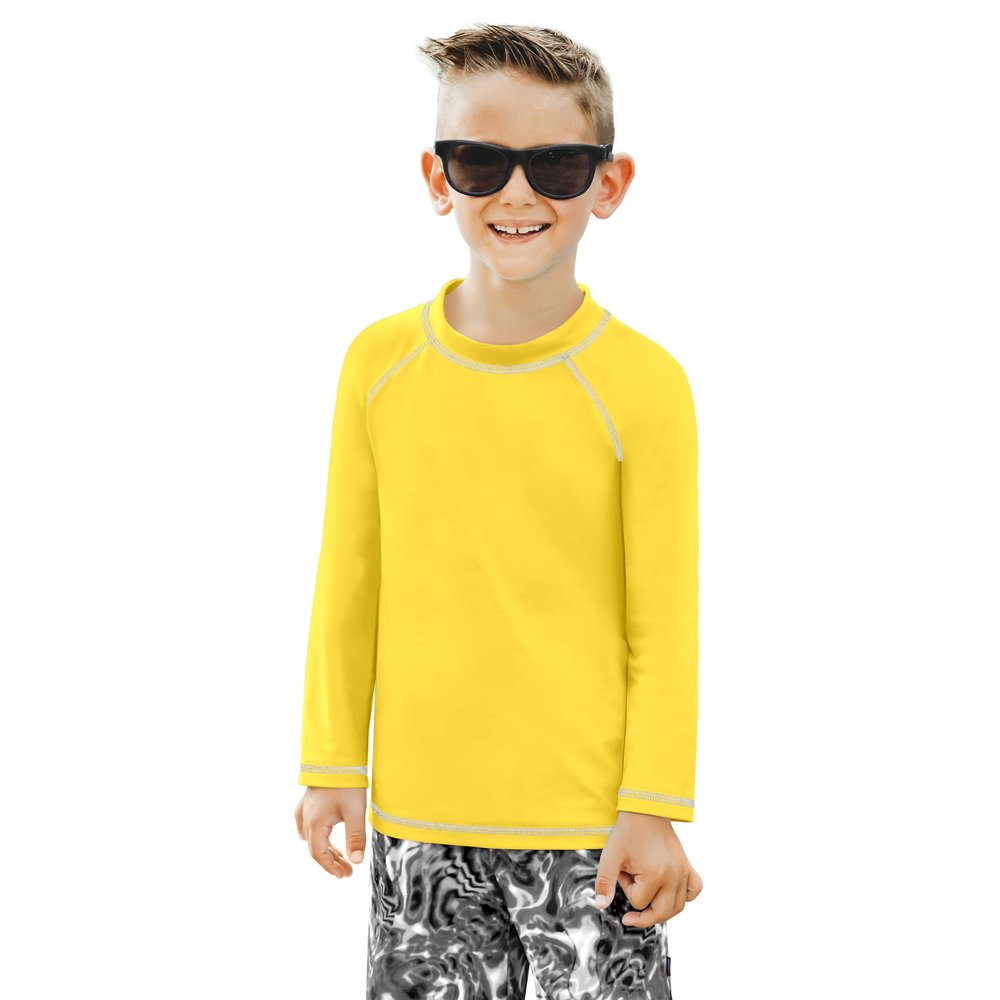 City Threads Boys Rashguard Swim Shirt UPF 50+ Soft Comfortable Durable Sun Protection Made in USA, Yellow, 9-12 Months
