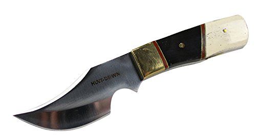 HUNT-DOWN 7" Huntdown Full Tang Skinner Knife with Black/White Handle and Leather Sheath