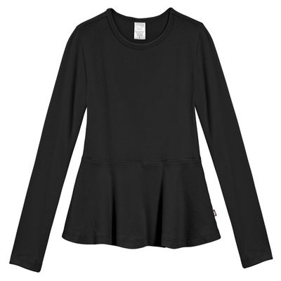City Threads Little Girls' Cotton Long Sleeve Peplum Top Blouse Shirt for School, Parties or Play Perfect for Sensitive Skin and Sensory Friendly SPD, Black, 4
