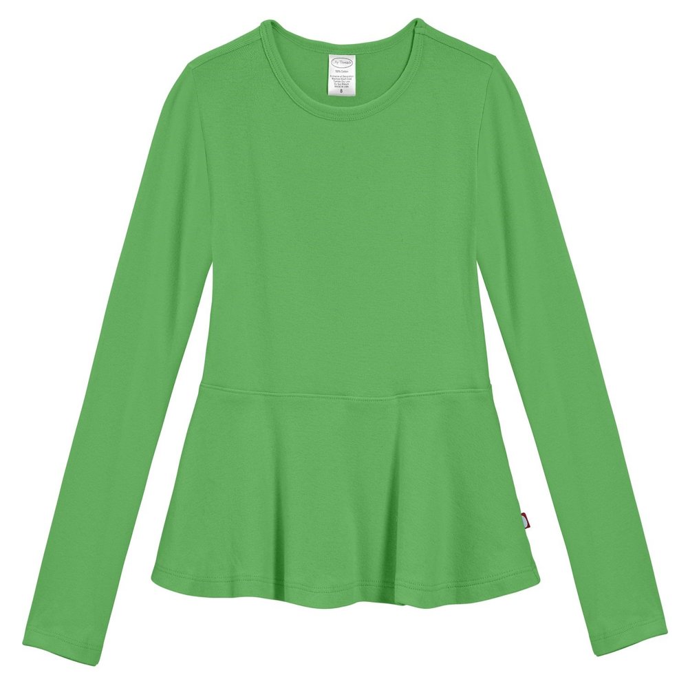 Elf Green Long Sleeve Peplum Tee for Girls by City Threads