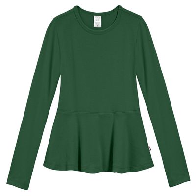 City Threads Big Girls' Cotton Long Sleeve Peplum Top Blouse Shirt for School, Parties or Play Perfect for Sensitive Skin and Sensory Friendly SPD, Forest Green, 8