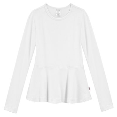 City Threads Big Girls' Cotton Long Sleeve Peplum Top Blouse Shirt for School, Parties or Play Perfect for Sensitive Skin and Sensory Friendly SPD, White, 6