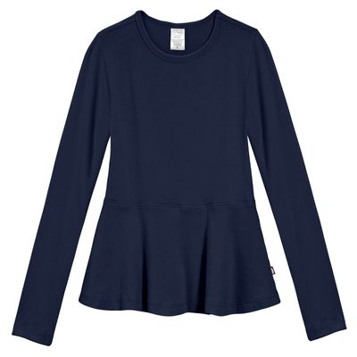 City Threads Little Girls' Cotton Long Sleeve Peplum Top Blouse Shirt for School, Parties or Play Perfect for Sensitive Skin and Sensory Friendly SPD, Navy, 5