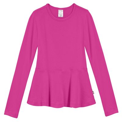 City Threads Big Girls' Cotton Long Sleeve Peplum Top Blouse Shirt for School, Parties or Play Perfect for Sensitive Skin and Sensory Friendly SPD, Hot Pink, 12