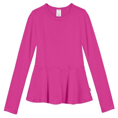 City Threads Big Girls' Cotton Long Sleeve Peplum Top Blouse Shirt for School, Parties or Play Perfect for Sensitive Skin and Sensory Friendly SPD, Pink, 7