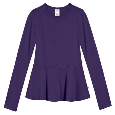 City Threads Little Girls' Cotton Long Sleeve Peplum Top Blouse Shirt for School, Parties or Play Perfect for Sensitive Skin and Sensory Friendly SPD, Purple, 4