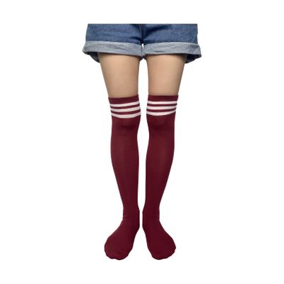 spomei Over Knee Thigh Socks Extra Long, Knee-High Warm Stocking Women Boot Sock Leg Warmer for Daily Wear, Cosplay U-SY-W6 (US, Alpha, One Size, Regular, Regular, Maroon and White Three Stripe)