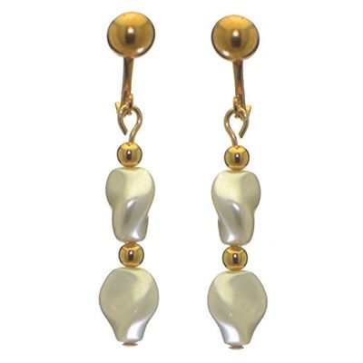 ACCALIA gold plated white Swarovski elements wave pearl clip on earrings