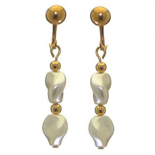 ACCALIA gold plated white Swarovski elements wave pearl clip on earrings