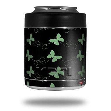 Pastel Butterflies Green on Black - Decal Style Skin Wrap fits Yeti Rambler Colster and RTIC Can (Cooler NOT Included)