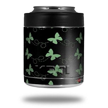 Pastel Butterflies Green on Black - Decal Style Skin Wrap fits Yeti Rambler Colster and RTIC Can (Cooler NOT Included)