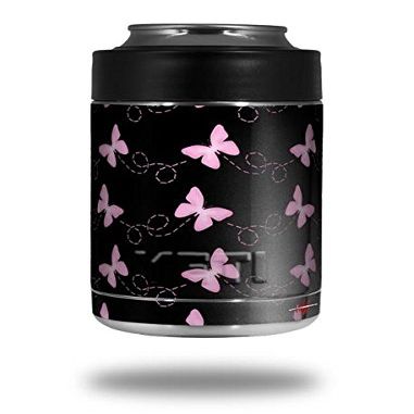 Pastel Butterflies Pink on Black - Decal Style Skin Wrap fits Yeti Rambler Colster and RTIC Can (Cooler NOT Included)