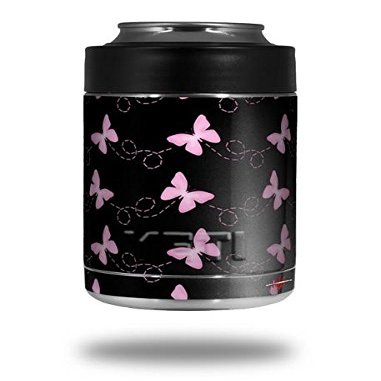 Pastel Butterflies Pink on Black - Decal Style Skin Wrap fits Yeti Rambler Colster and RTIC Can (Cooler NOT Included)