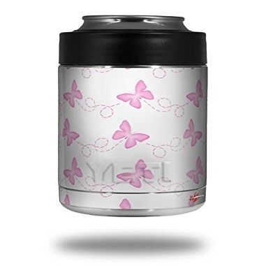 Pastel Butterflies Pink on White - Decal Style Skin Wrap fits Yeti Rambler Colster and RTIC Can (Cooler NOT Included)