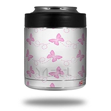 Pastel Butterflies Pink on White - Decal Style Skin Wrap fits Yeti Rambler Colster and RTIC Can (Cooler NOT Included)
