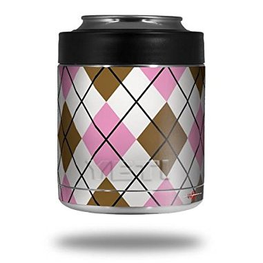 Argyle Pink and Brown - Decal Style Skin Wrap fits Yeti Rambler Colster and RTIC Can (Cooler NOT Included)