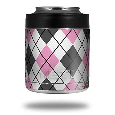 Argyle Pink and Gray - Decal Style Skin Wrap fits Yeti Rambler Colster and RTIC Can (Cooler NOT Included)