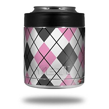 Argyle Pink and Gray - Decal Style Skin Wrap fits Yeti Rambler Colster and RTIC Can (Cooler NOT Included)