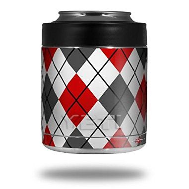 Argyle Red and Gray - Decal Style Skin Wrap fits Yeti Rambler Colster and RTIC Can (Cooler NOT Included)