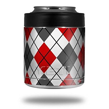 Argyle Red and Gray - Decal Style Skin Wrap fits Yeti Rambler Colster and RTIC Can (Cooler NOT Included)