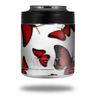 Butterflies Red - Decal Style Skin Wrap fits Yeti Rambler Colster and RTIC Can (Cooler NOT Included)