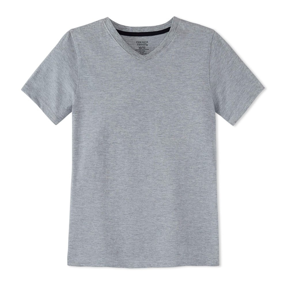 French Toast Boys Short Sleeve V-Neck Tee T Shirt, Heather Gray, 10 US