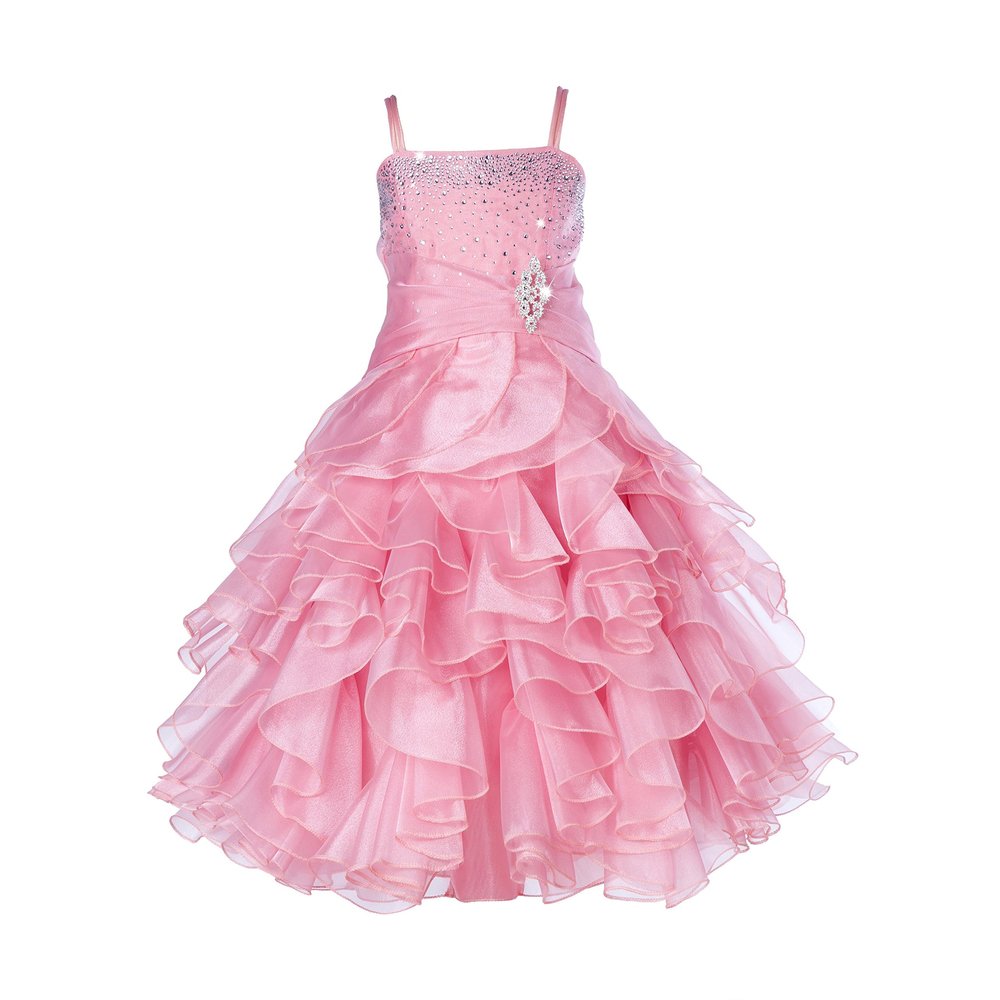 ekidsbridal Elegant Stunning Rhinestone Organza Pleated Ruffled Flower Girl Dress 164s 14