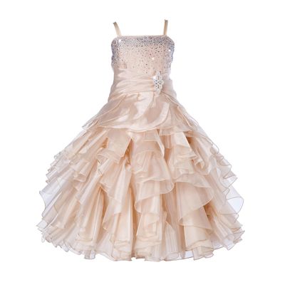 ekidsbridal Elegant Stunning Rhinestone Organza Pleated Ruffled Flower Girl Dress 164s 14