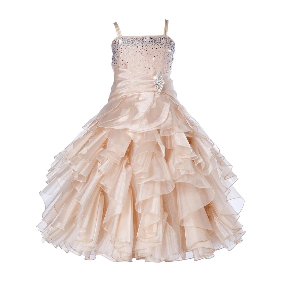 ekidsbridal Elegant Stunning Rhinestone Organza Pleated Ruffled Flower Girl Dress 164s 14