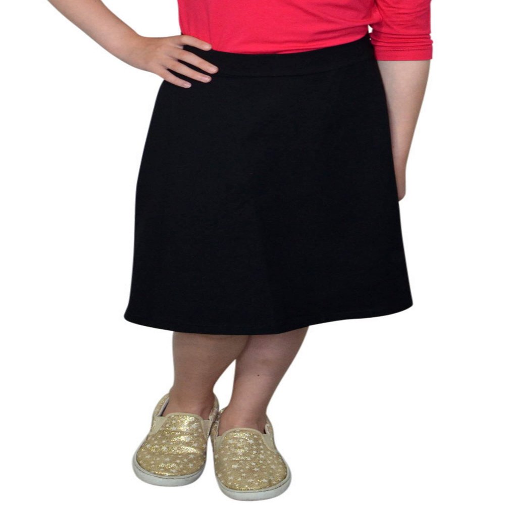 Kosher Casual Kids Big Girls' Modest A-Line Knee Length Lightweight Cotton Spandex Skirt XL Black