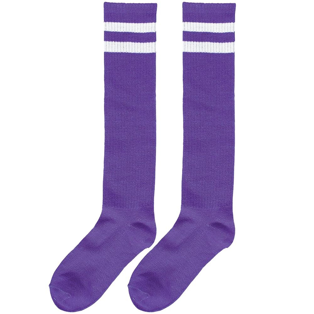 Purple Striped Knee Socks - One Size Fits Most (1 Pair) - Perfect for Everyday Wear or Sports Activities