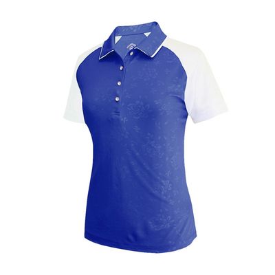 Monterey Club Women's Rose Emboss Contrast Polo Shirt #2446 (Kalvin Blue/White, Medium)