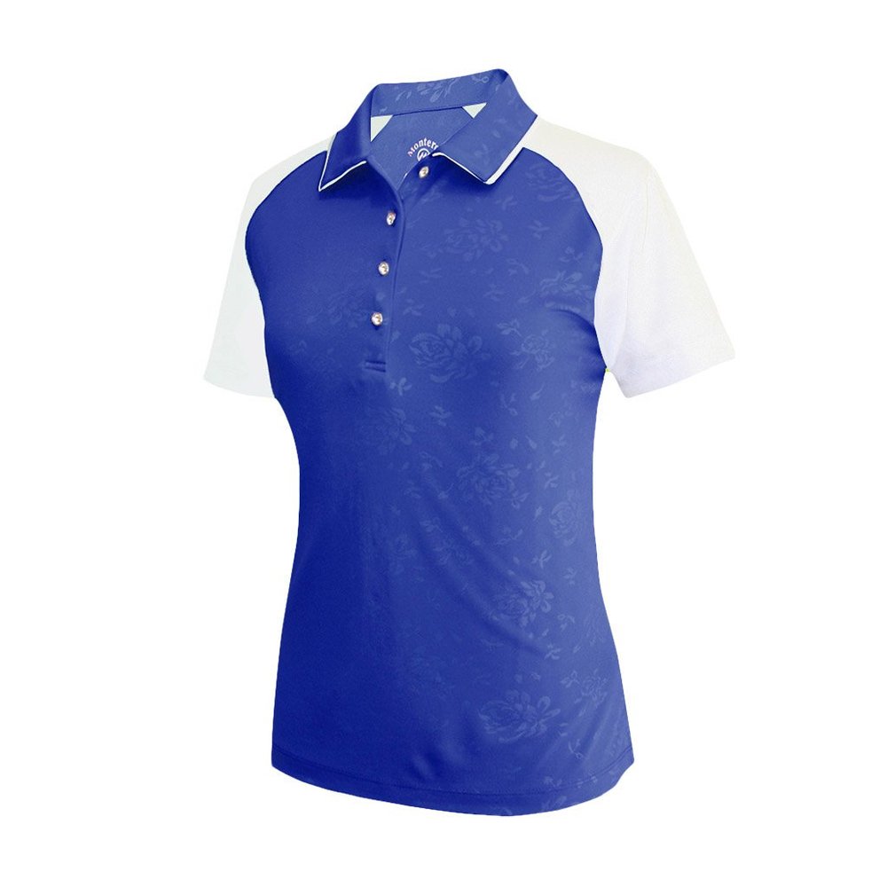 Monterey Club Women's Rose Emboss Contrast Polo Shirt #2446 (Kalvin Blue/White, Medium)