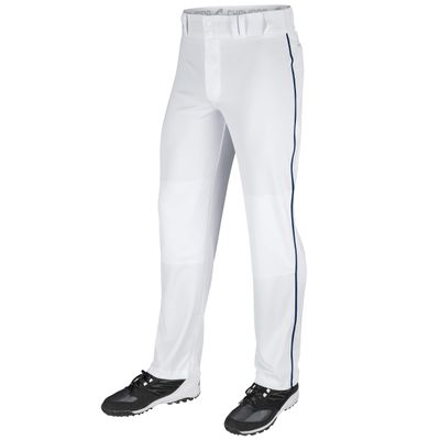 CHAMPRO Boys Triple Crown Open Bottom Piped Youth Baseball Uniform Pants, White/Navy, X-Large US