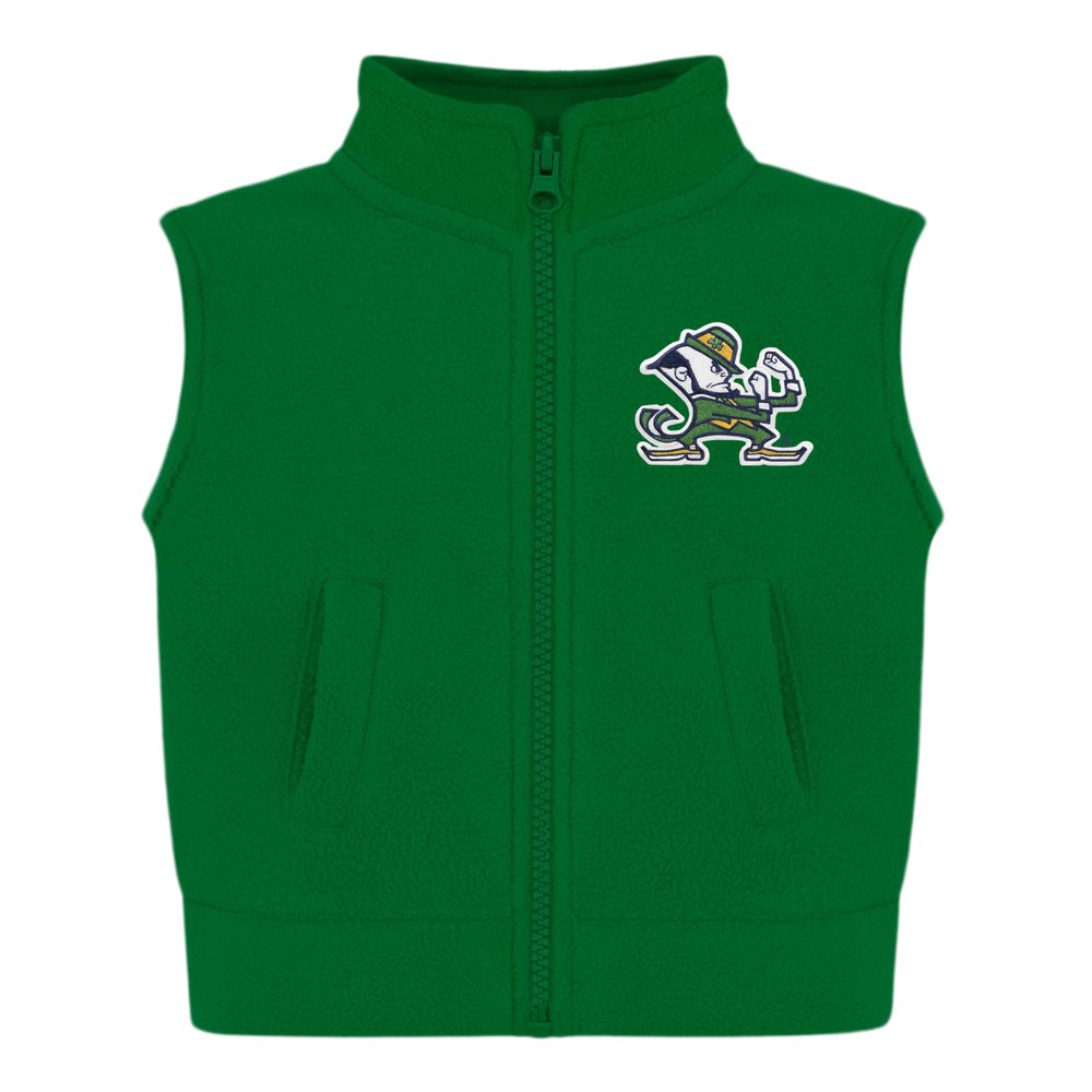 Creative Knitwear College Baby NCAA Officially Licensed Polar Fleece Vest - Notre Dame Fighting Irish Leprechaun Logo - Kelly - 3 Years